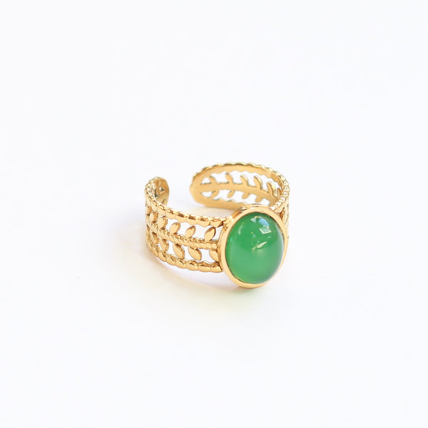 bague acier laurier agate verte bijou