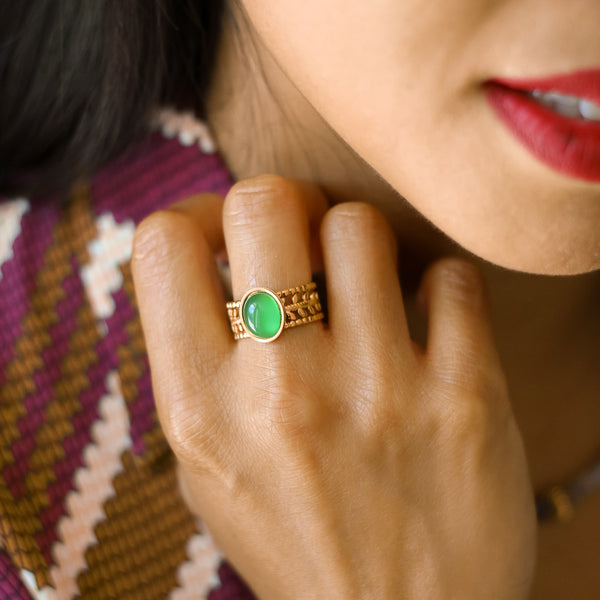 bague acier laurier agate verte femme