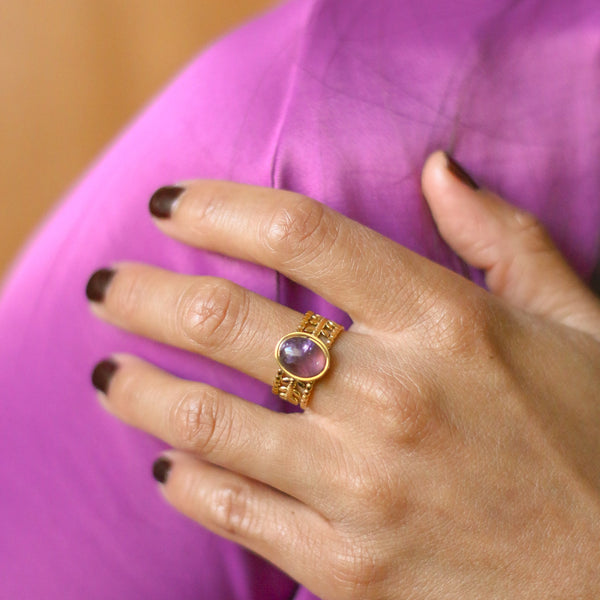 bague acier laurier améthyste femme