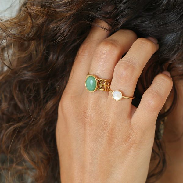 bague acier laurier aventurine bijou