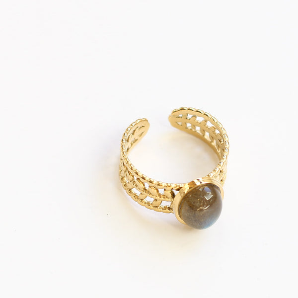 bague acier laurier labradorite créateur