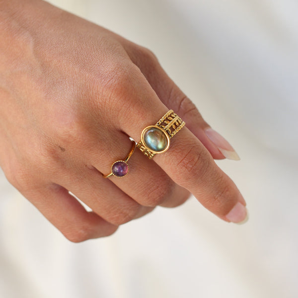 bague acier laurier labradorite femme