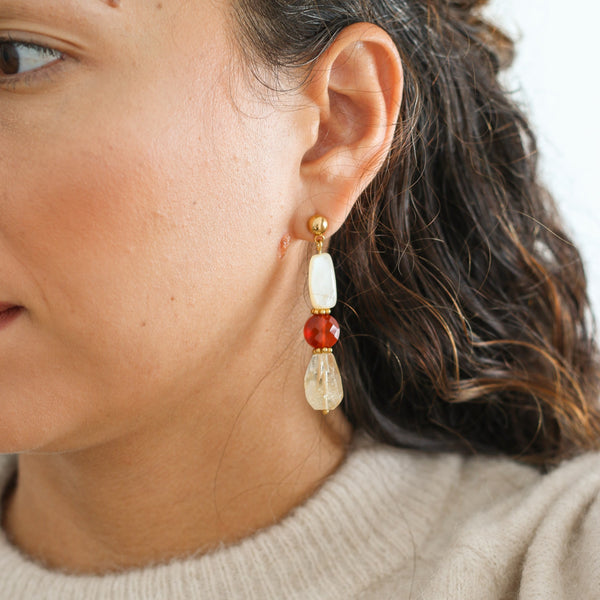 Boucles Nacre Citrine et Cornaline