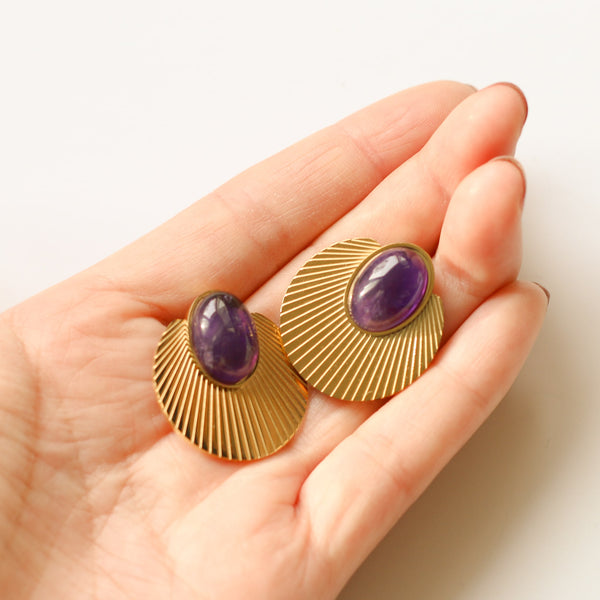 boucles acier inoxydable améthyste doré