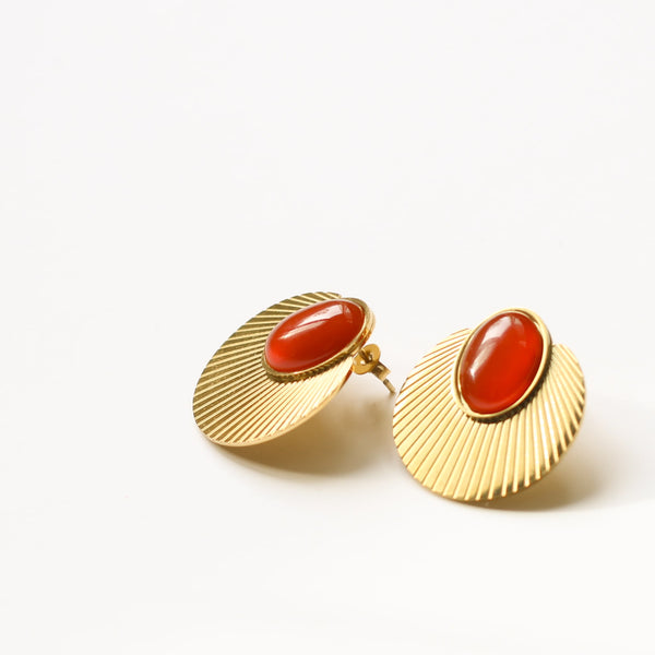 boucles acier inoxydable cornaline doré