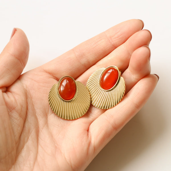 boucles acier inoxydable cornaline bijou