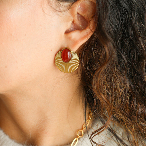 boucles acier inoxydable cornaline cadeau