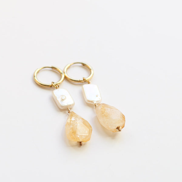 boucles anneau acier nacre citrine femme