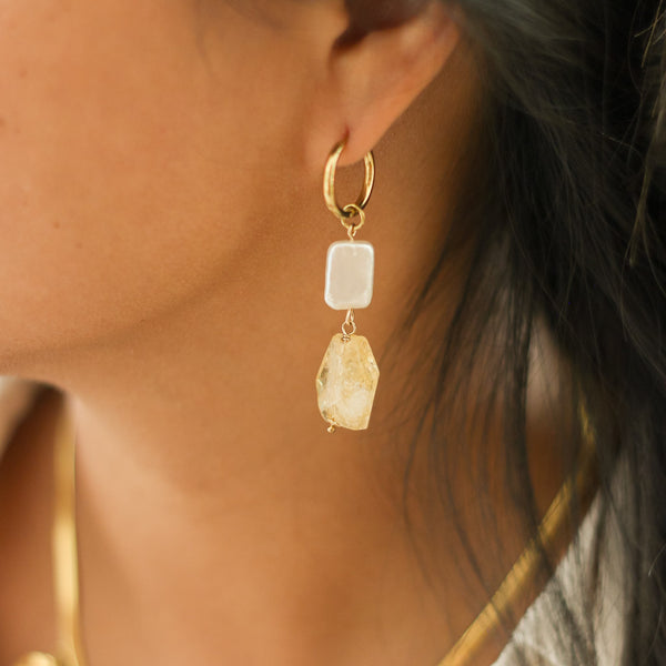boucles anneau acier nacre citrine cadeau