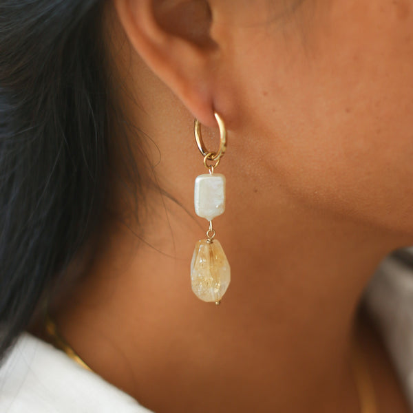 boucles anneau acier nacre citrine doré