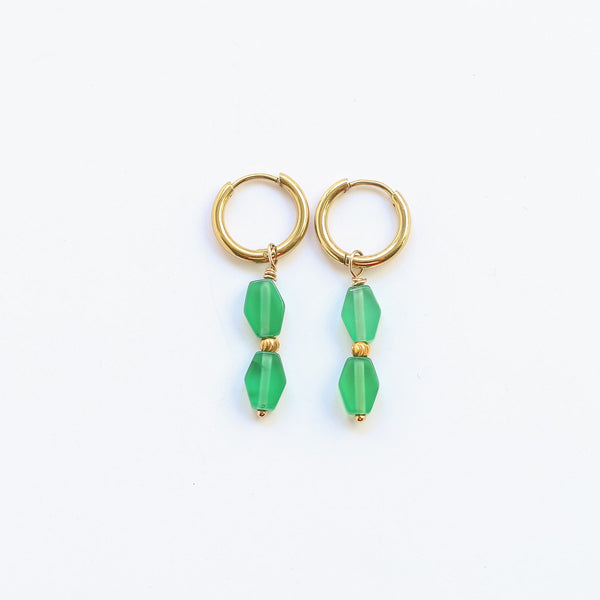 boucles anneaux acier agate verte créateur