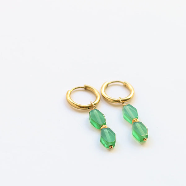 boucles anneaux acier agate verte cadeau