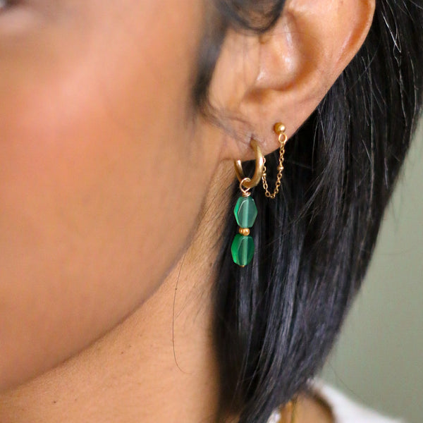 boucles anneaux acier agate verte doré