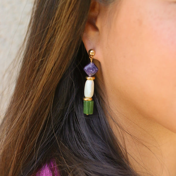 boucles lépidolite nacre jadéite acier créateur