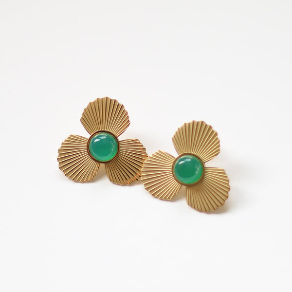 boucles flora acier agate verte bijou