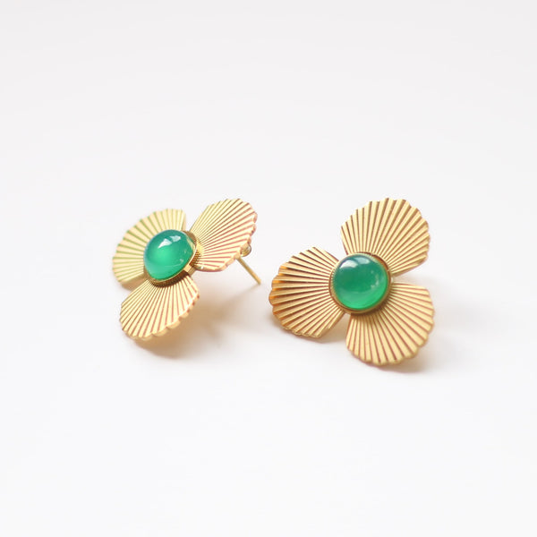 boucles flora acier agate verte cadeau