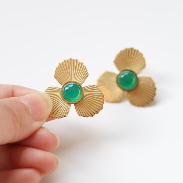 boucles flora acier agate verte doré