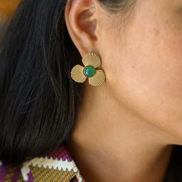 boucles flora acier agate verte lithothérapie