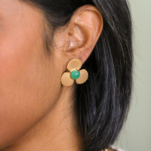 boucles flora acier agate verte inoxydable
