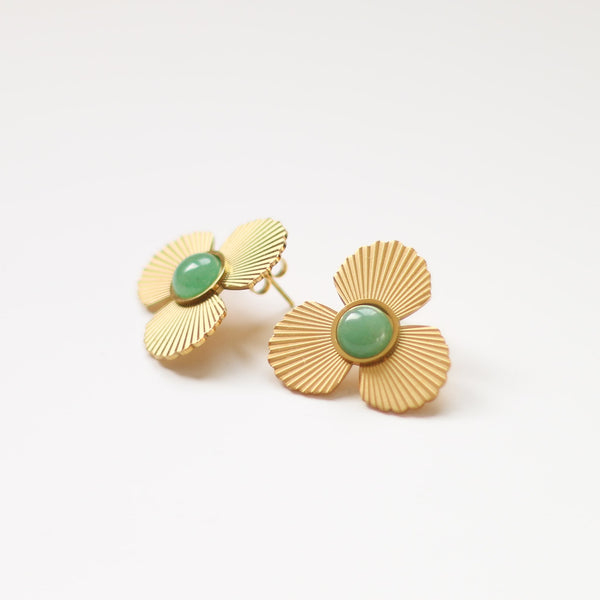 boucles oreilles flora acier aventurine bijou