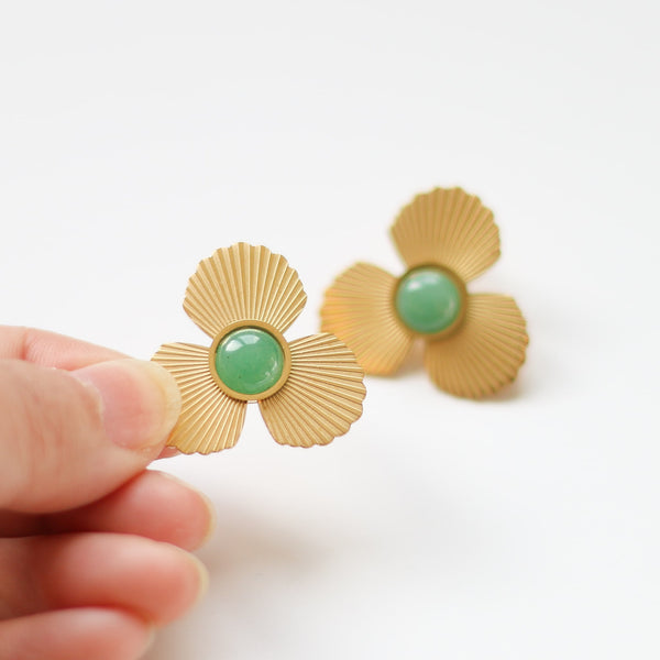 boucles oreilles flora acier aventurine lithothérapie