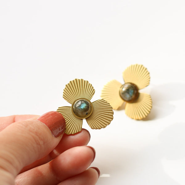 boucles oreilles flora acier labradorite cadeau
