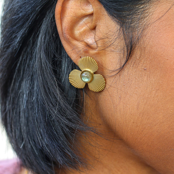 boucles oreilles flora acier labradorite bijou
