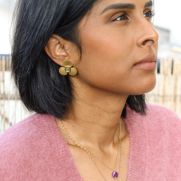 boucles oreilles flora acier labradorite femme