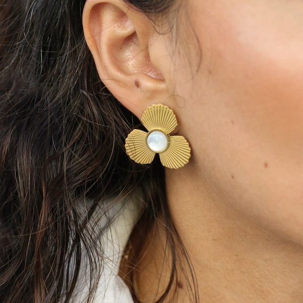boucles oreilles flora acier nacre femme