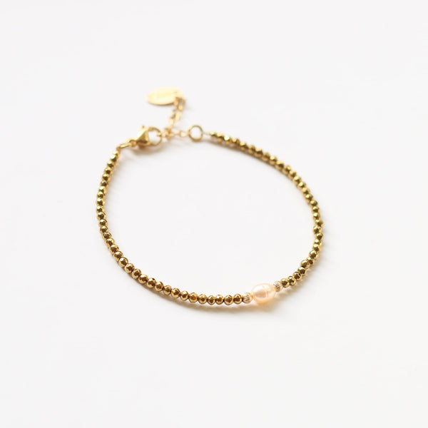 bracelet hématite dore perle nacre gemme
