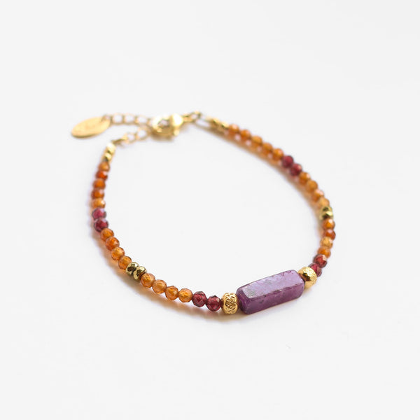 bracelet lépidolite grenat acier gemme