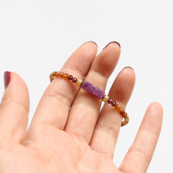 bracelet lépidolite grenat acier tendance