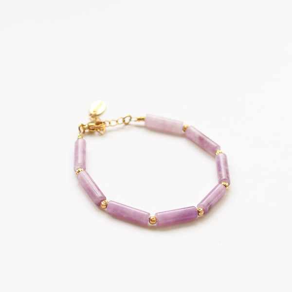 bracelet lépidolite lavande acier tendance