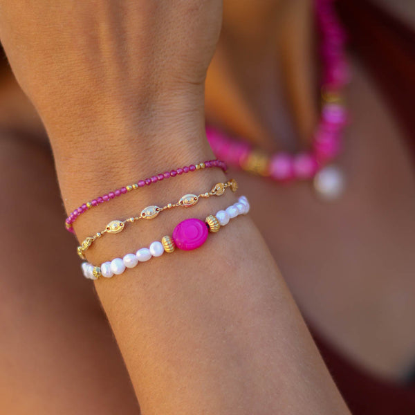 bracelet oei agate fuschai nacre acier