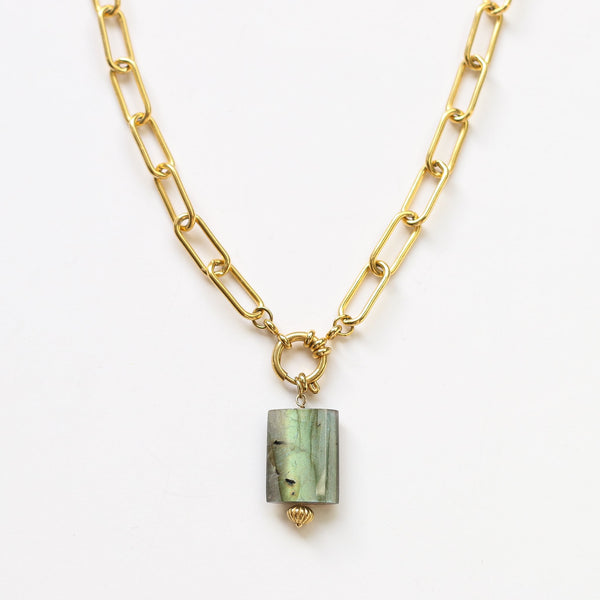 collier chaine trombone acier labradorite bijou