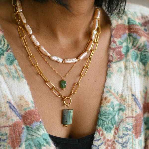 collier chaine trombone acier labradorite femme
