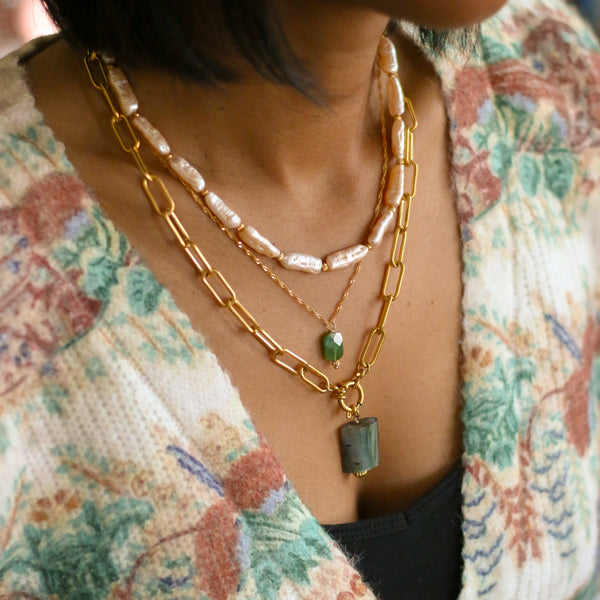 collier chaine trombone acier labradorite cadeau
