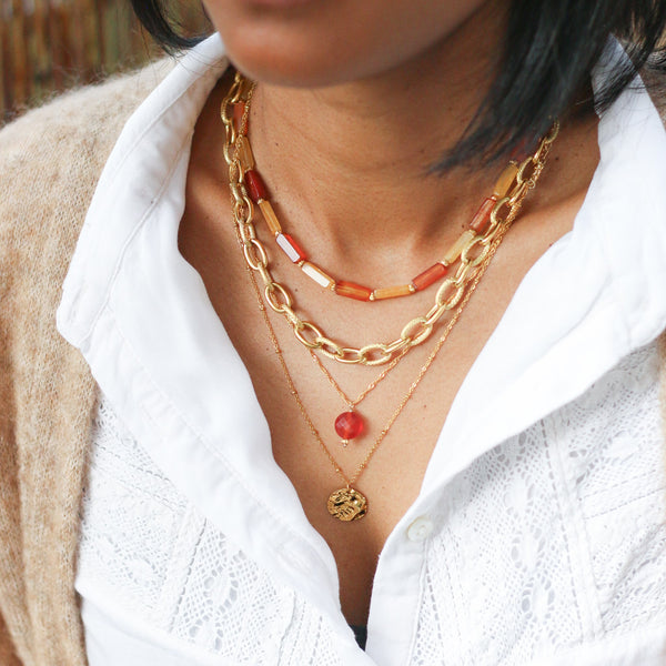 collier cornaline aventurine jaune femme