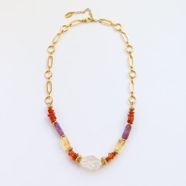 collier Crystal lépidolite citrine cornaline femme