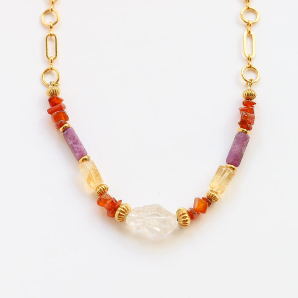 collier Crystal lépidolite citrine cornaline gemme