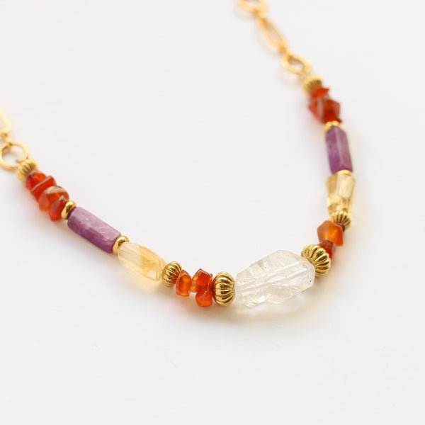 collier Crystal lépidolite citrine cornaline pierre