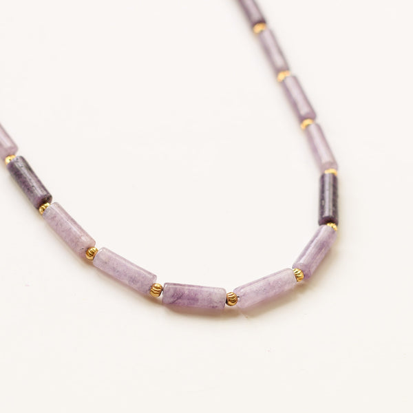 collier lépidolite lavande acier violet pierre