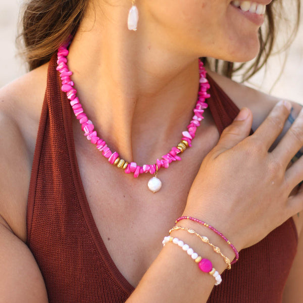 collier nacre fuschia perle createur waterproof