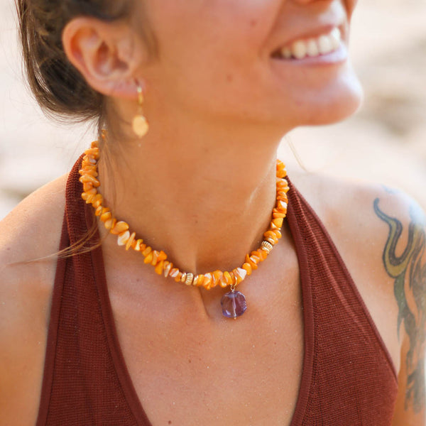collier nacre jaune amethyste createur