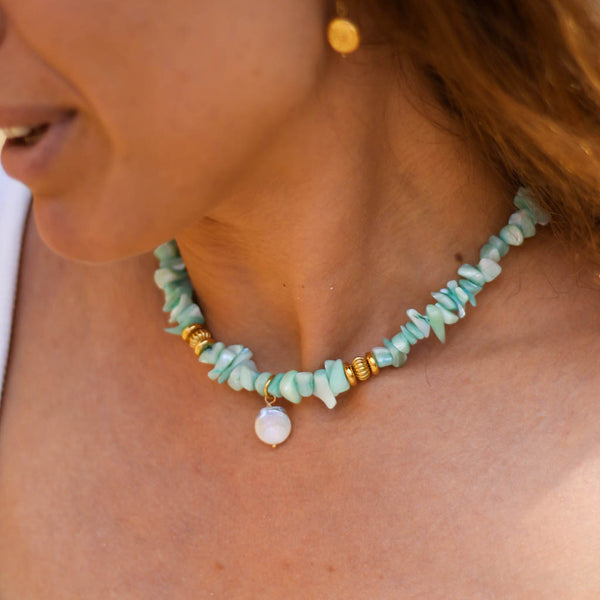 collier nacre turquoise perle waterproof