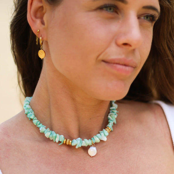 collier nacre turquoise perle waterproof