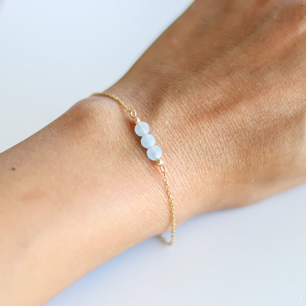 Bracelet 3 perles Aigue Marine