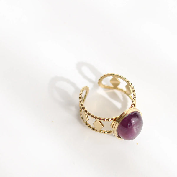 Bague créateur Améthyste Acier inoxydable dessus