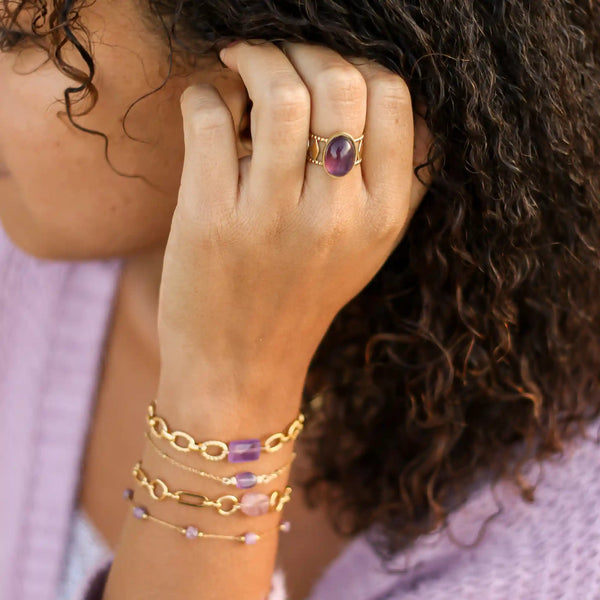 Bague créateur Améthyste Acier inoxydable lithothérapie