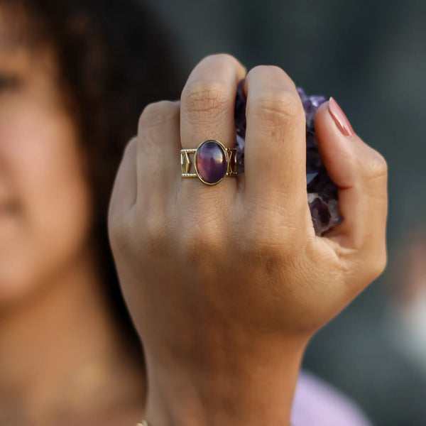 Bague créateur Améthyste Acier inoxydable reflet